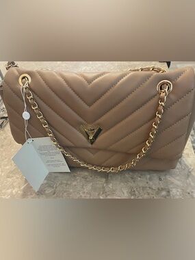 NEW Valentino gorgeous Cross Body Shoulder Bag with Gold Chain - Taupe 12 x 7”